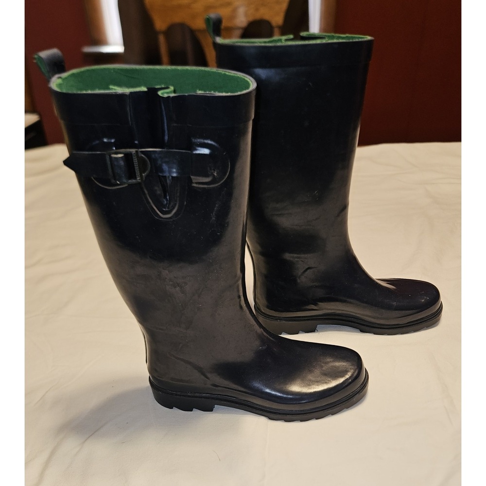 Capelli New York Navy Blue Rain Boots Size 7 Rubber Green Lining Pre-Owned - Picture 4 of 7